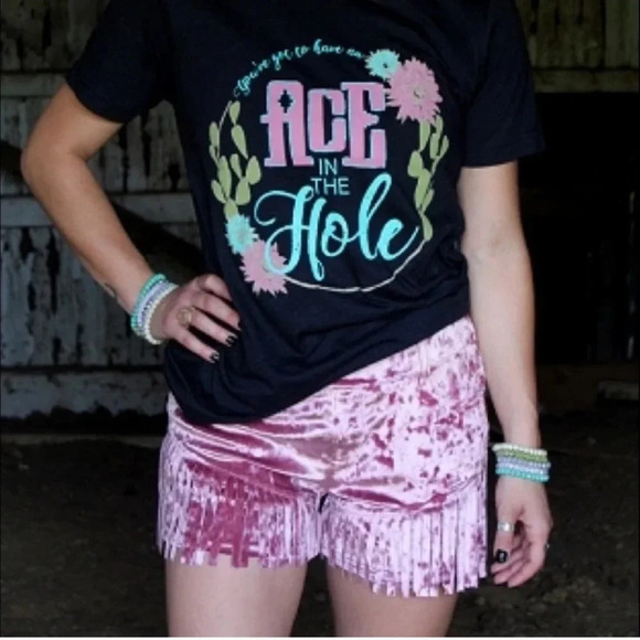 NWT Crazy Train pink velvet fringe shorts with belt loops size XXL - Picture 9 of 9